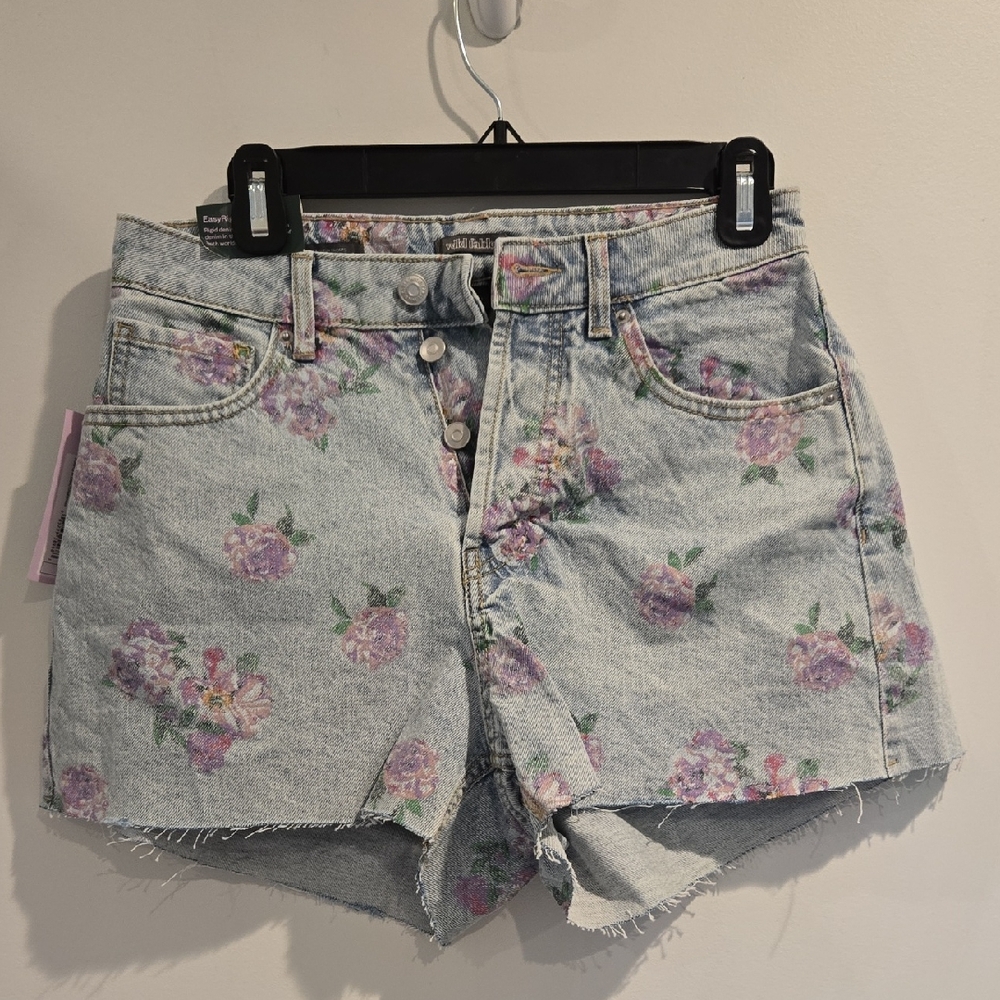 Floral Patterned Light Blue Jean Shorts